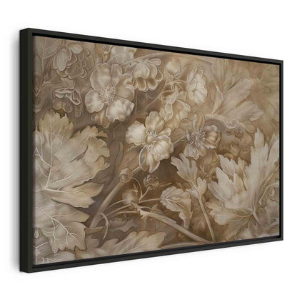 Leinwandbild - Floral Ornaments Carved in Delicate Sepia and Brown Shades Artgeist