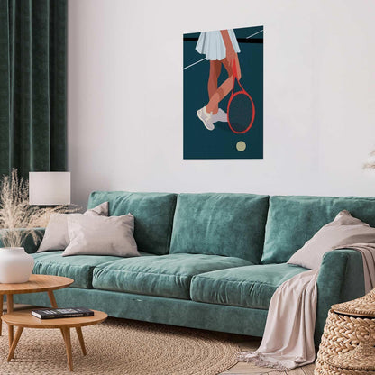 Poster - Tennis Player with a Red Racket on the Court - Illustration