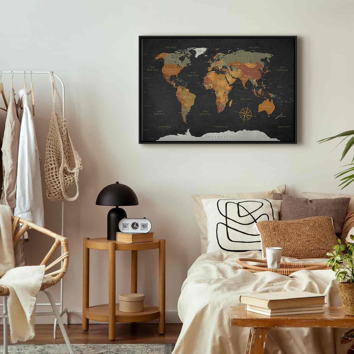 Leinwandbild - World Map: Secrets of the Earth Artgeist