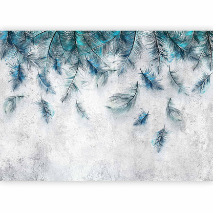 Fototapete Naturmotiv mit Vogelfedern in Saphirblau

