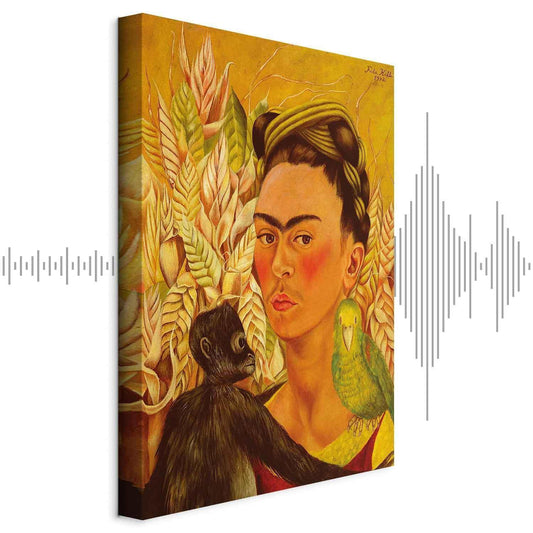 Leinwandbild - Frida Kahlo – Self-Portrait with Monkey and Parrot