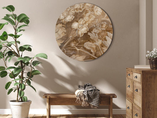 Rundes Bild - Floral Ornaments Carved in Delicate Sepia and Brown Shades Artgeist