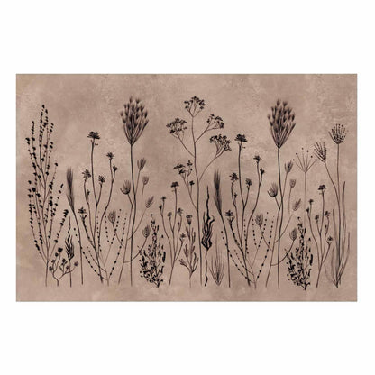 Poster - Field Flowers - black plants on a lime wash background