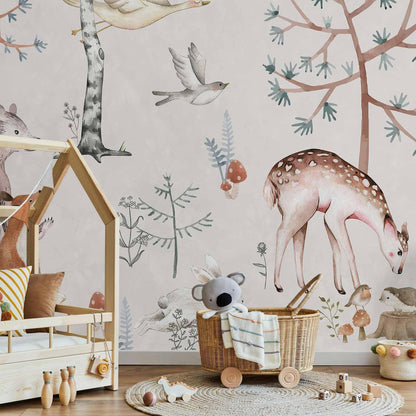 Fototapete - Forest Land With Animals Painted in Watercolours