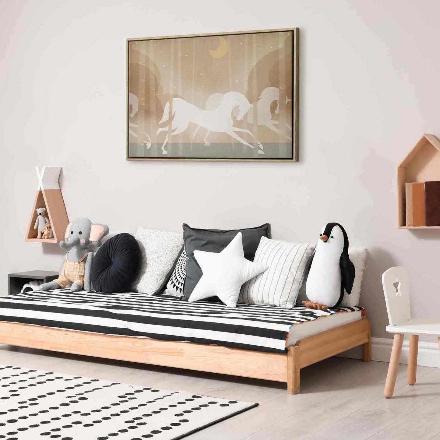 Leinwandbild - Moon Horses - Horses Galloping Among Trees on a Starry Night