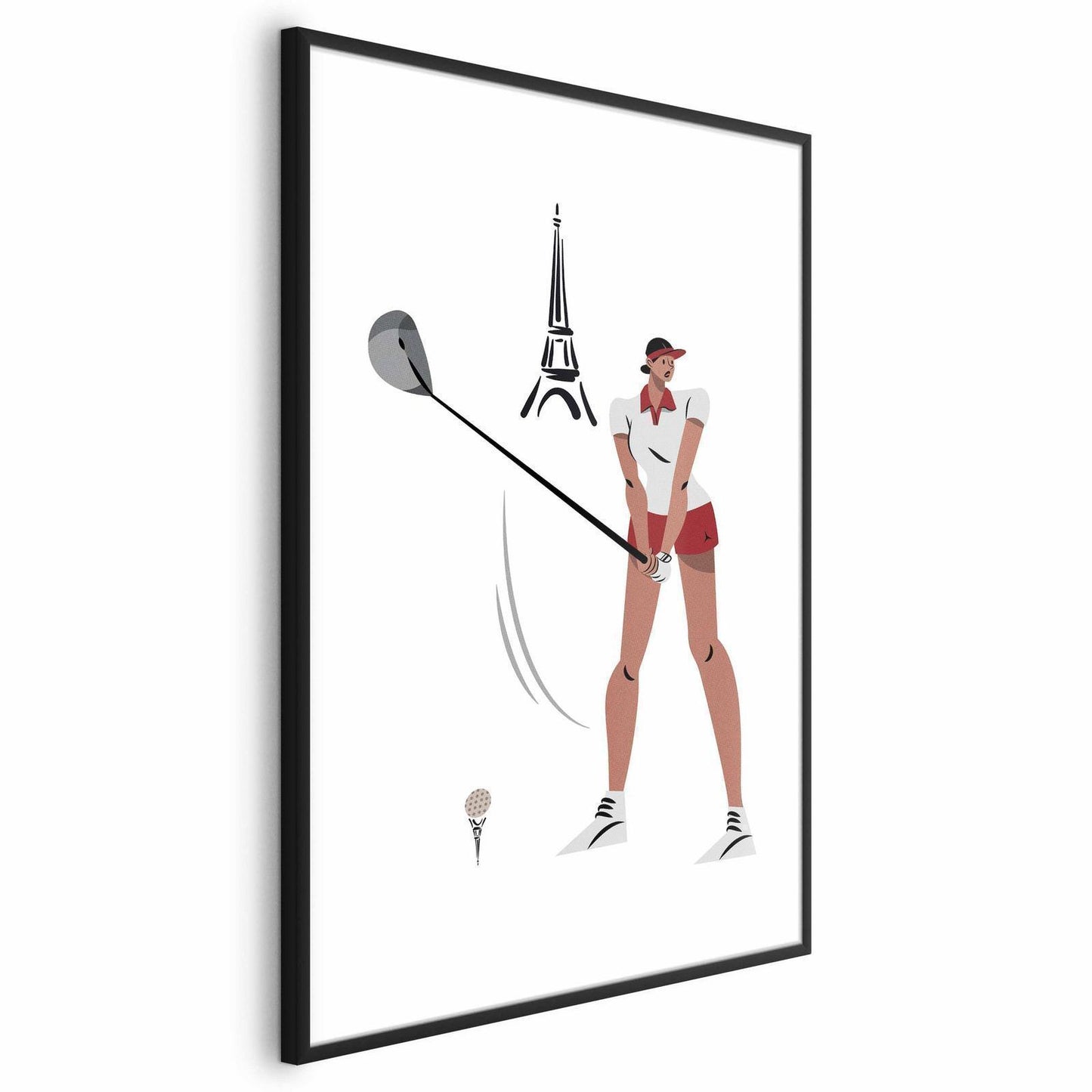 Poster - Illustration of a Female Golfer with the Eiffel Tower in the Background