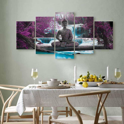 Leinwandbild - Waterfall and Buddha