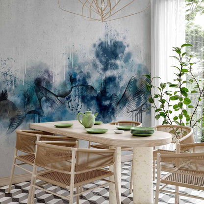 Fototapete - Abstract wave - minimalist composition with blue pattern