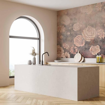 Fototapete - Misty nature - orange flowers on a non-uniformly textured background