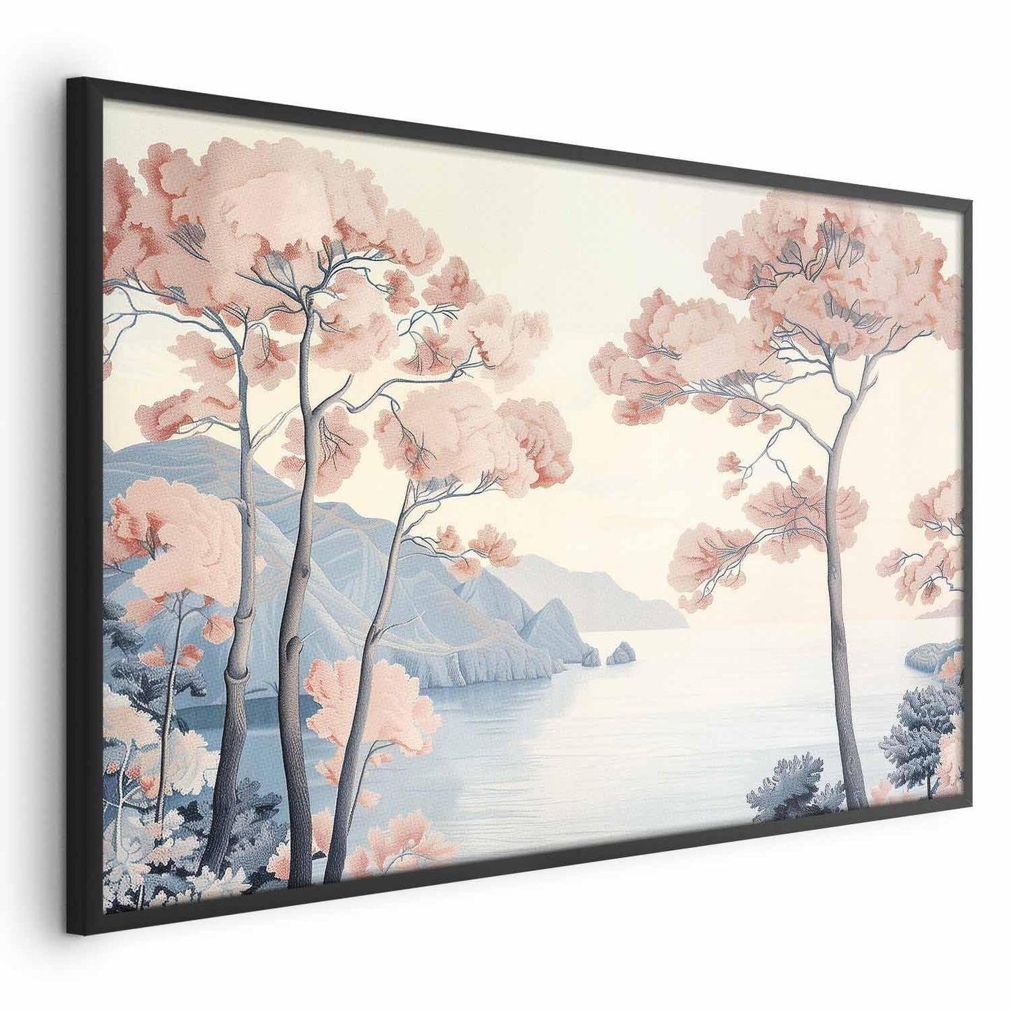 Poster - Ocean Cliffs and Trees Delicate Motif in Pastel Colors