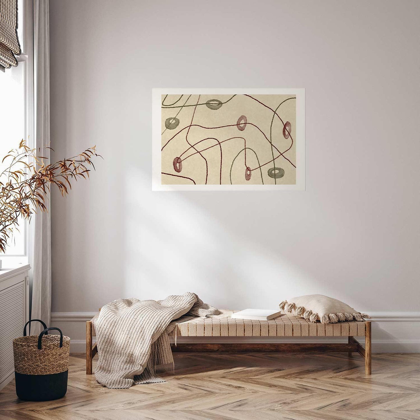 Poster - Lines and Shapes - a bead labyrinth on a pale, worn background