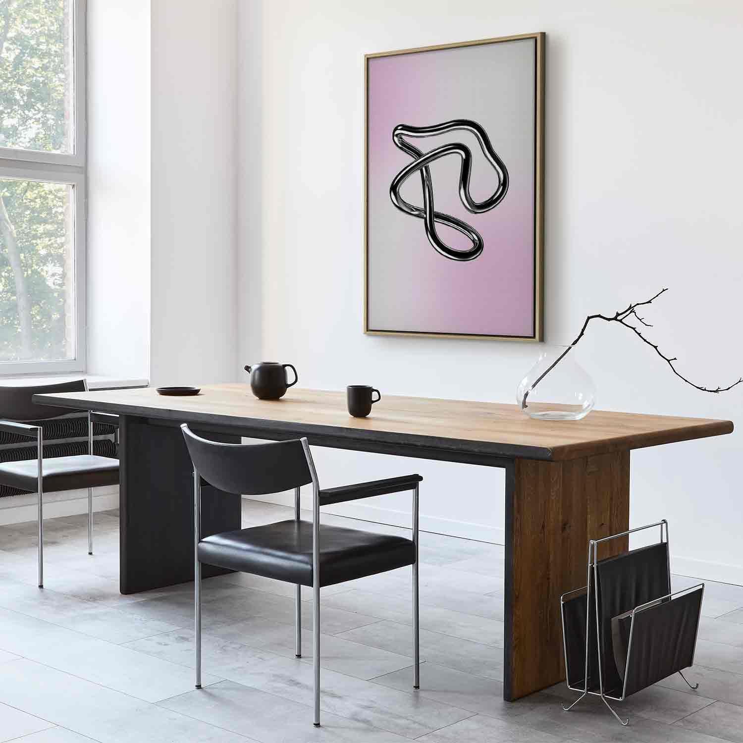 Leinwandbild - Silver Intricacies - Fluid Metallic Figure on a Gradient Background Artgeist