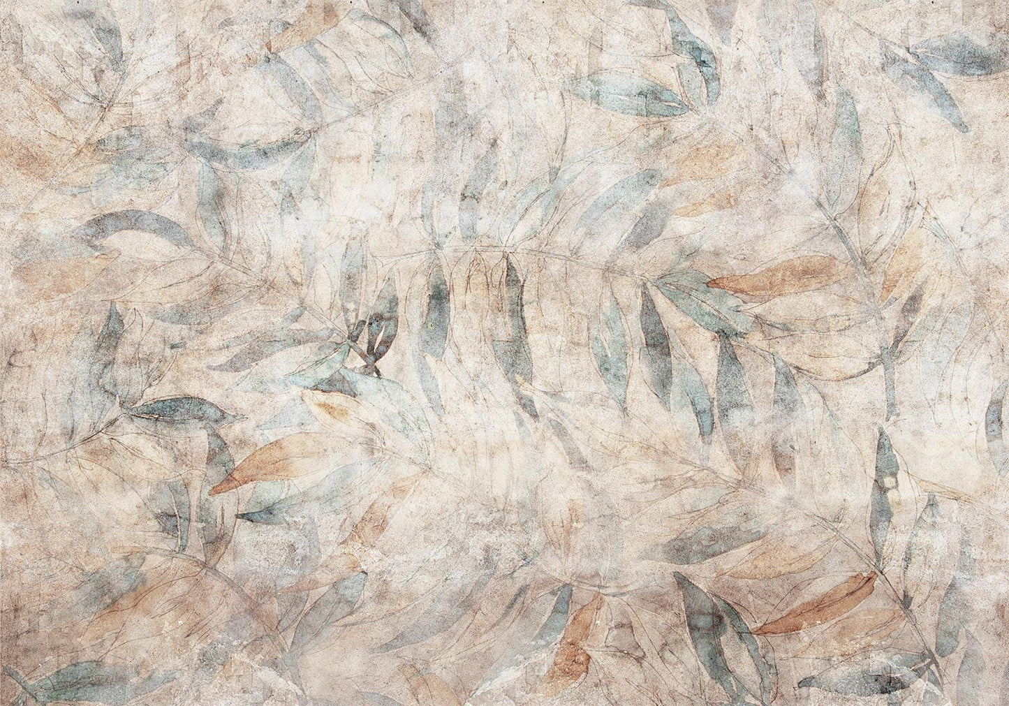 Fototapete - Greek laurels - faded composition with leaves on a beige patterned background Artgeist