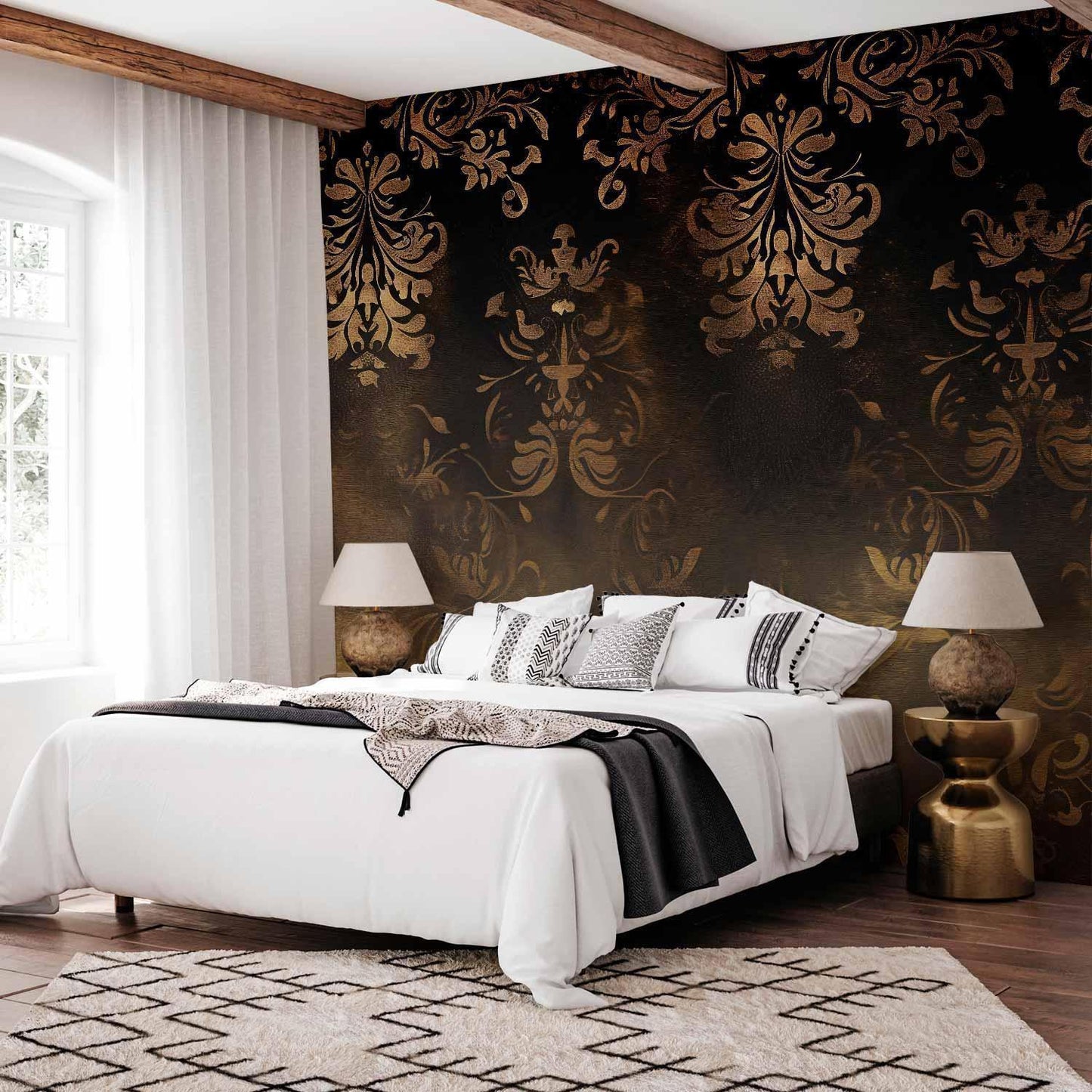 Fototapete - Baroque Ornaments in Patinated Gold and Browns: Retro Motif