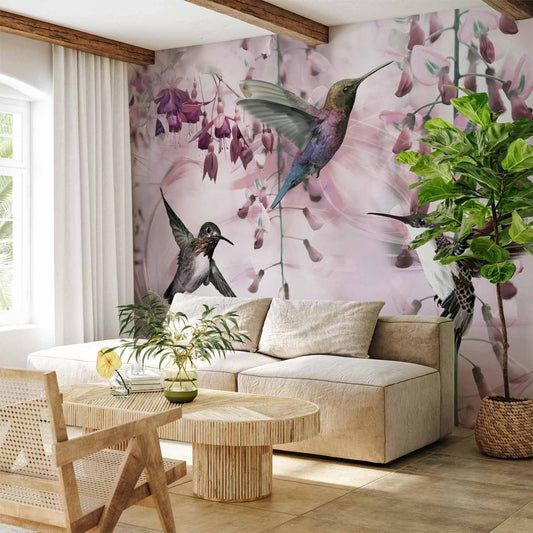 Fototapete - Flying Hummingbirds (Pink) Artgeist