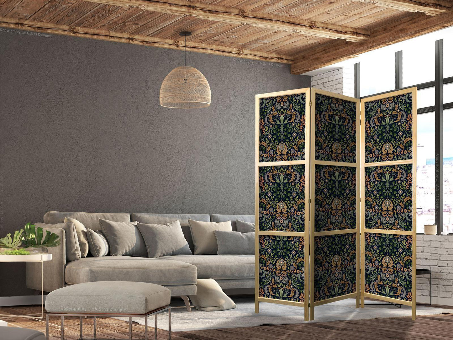 Japanischer Paravent - Baroque Ornaments in Patinated Gold and Browns - Retro Motif Artgeist