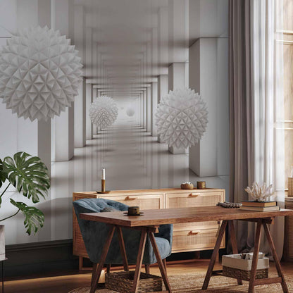 Fototapete Tor zur Zukunft – Futuristischer 3D-Tunnel in Weiß