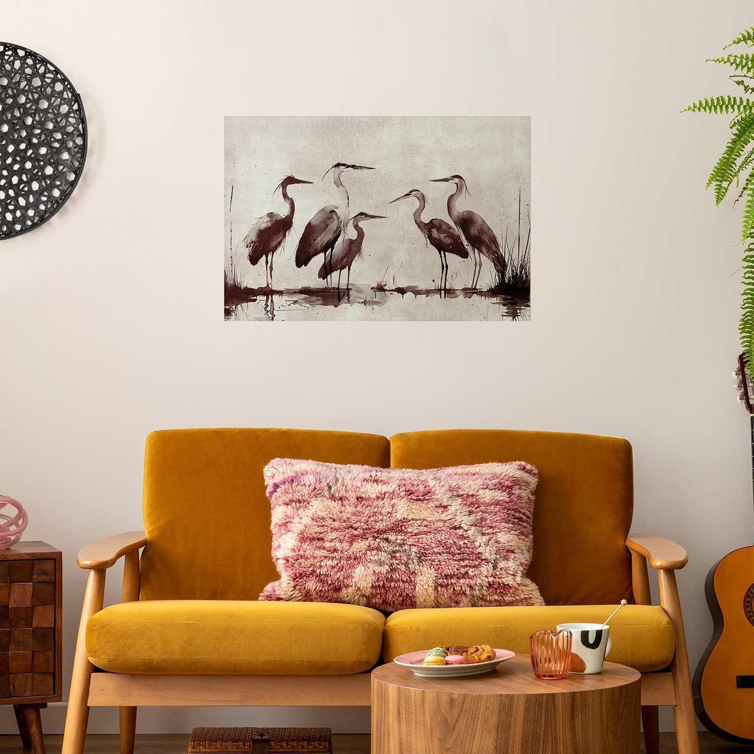 Poster - Herons Painted in Ink Artgeist