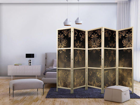 Japanischer Paravent - Floral Ornaments Carved in Delicate Sepia and Brown Shades Artgeist
