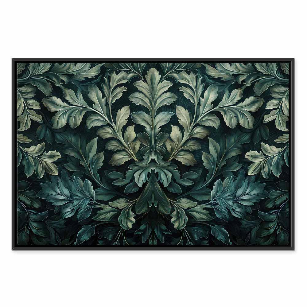 Leinwandbild - Dark Green Victorian Leaves: Botanical Carved Composition