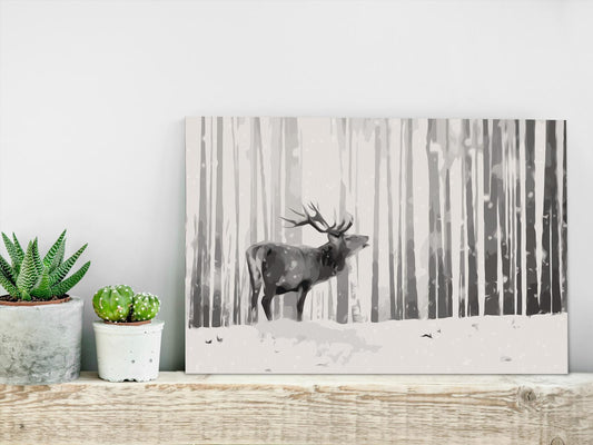 Hirsch im Schnee Wandbild zum Ausmalen - Majestätisches Winter-Motiv mit nummerierten Feldern für entspannende Kreativität
