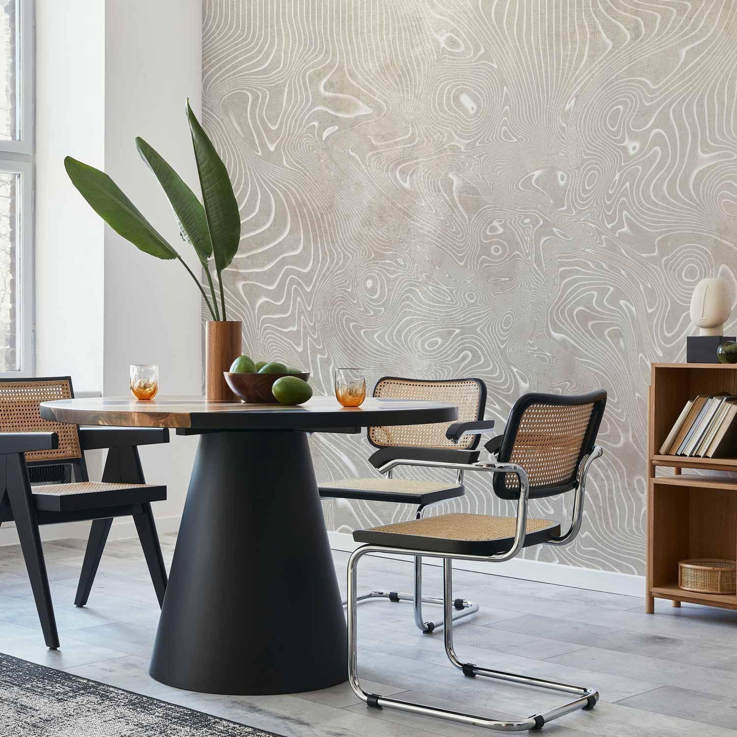 Fototapete - Flowing shapes - abstract beige and white background in patterned compositions