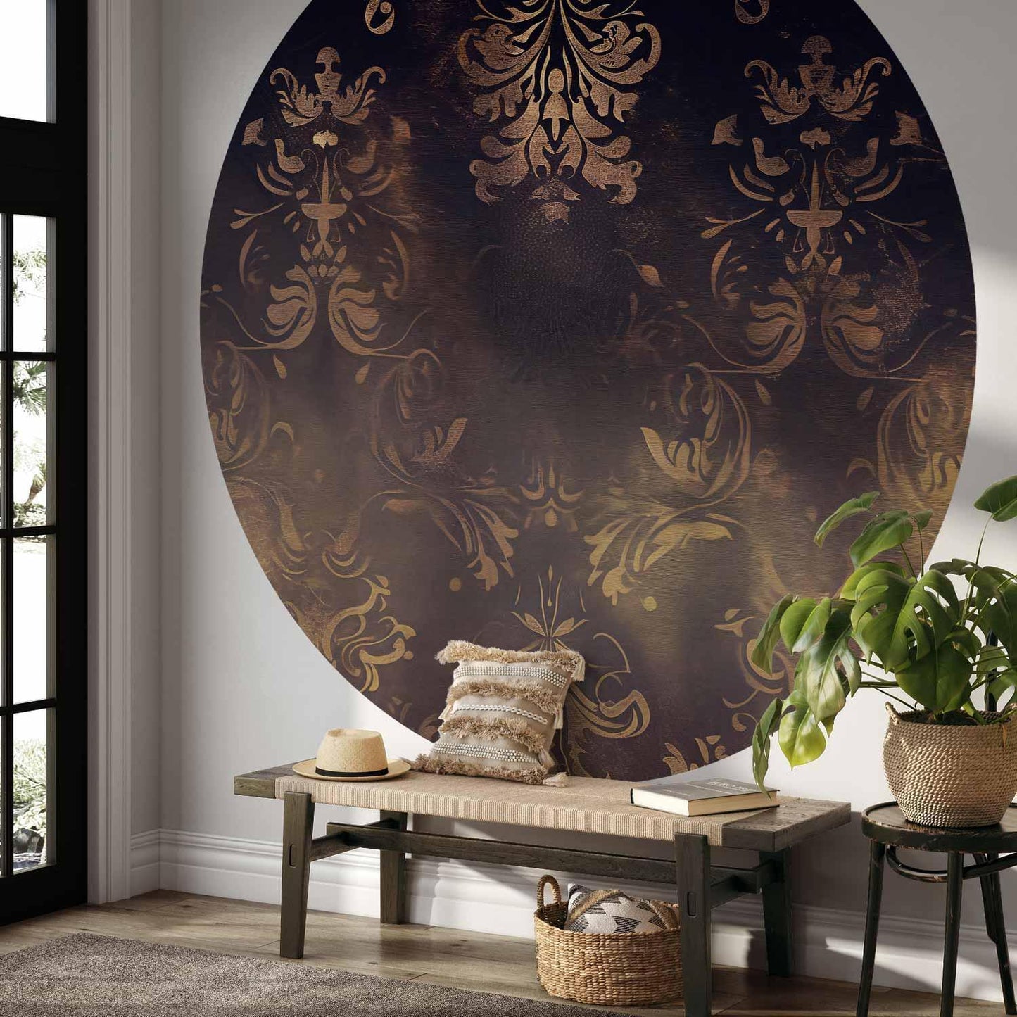 Runde Fototapete - Dark baroque patterns with gold accents