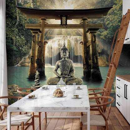 Fototapete Buddha Lächeln – Ruhe und Harmonie für dein Zuhause