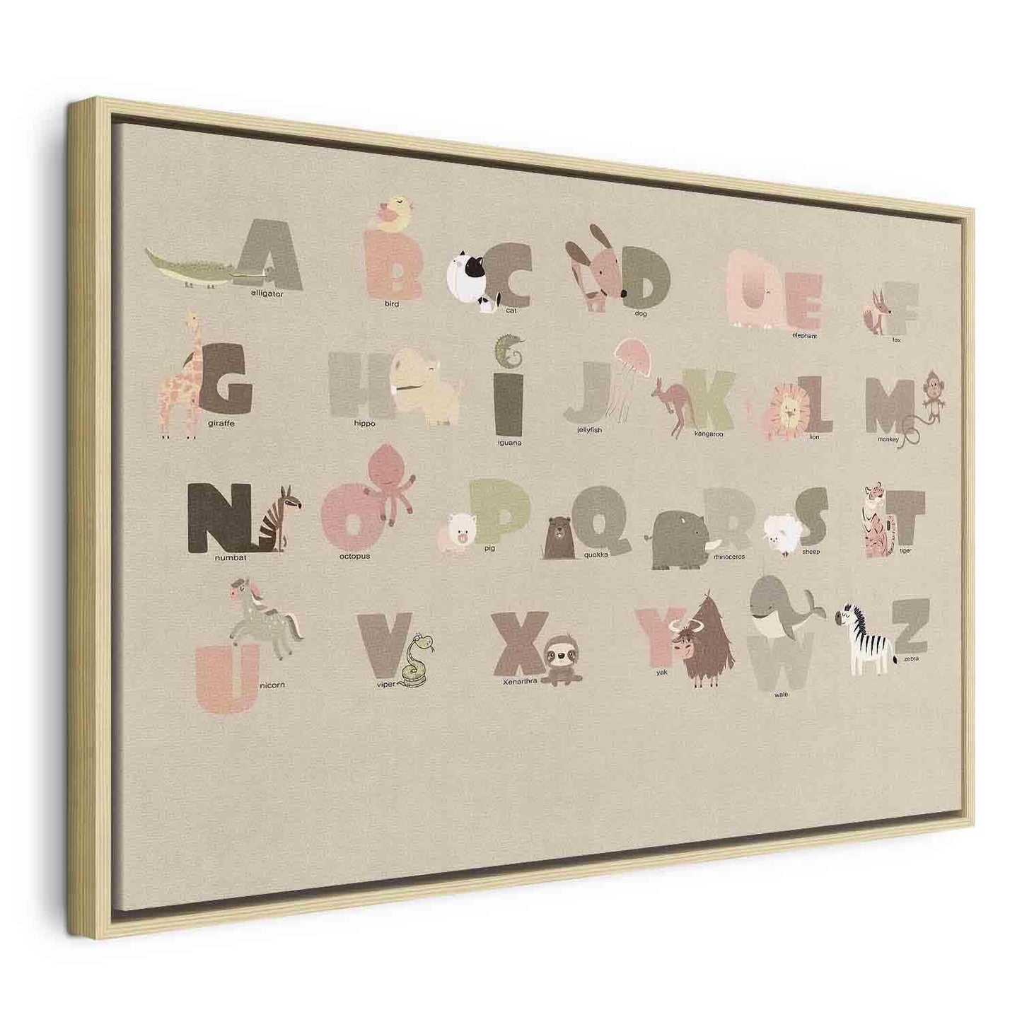 Leinwandbild - Alphabet at the Zoo - Joyful Animals and Their Names on a Beige Background Artgeist