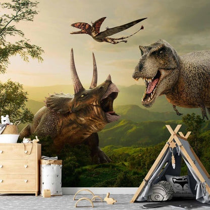 Tapete „Dinosaurier-Platz“ – Abenteuerliche Wandgestaltung fürs Kinderzimmer sawelt.eu