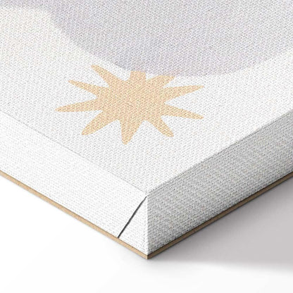 Leinwandbild - Letters Above the Rainbow - Letters Among Streams of Rain and Clouds with a Rainbow Moon and Stars on a Light Background