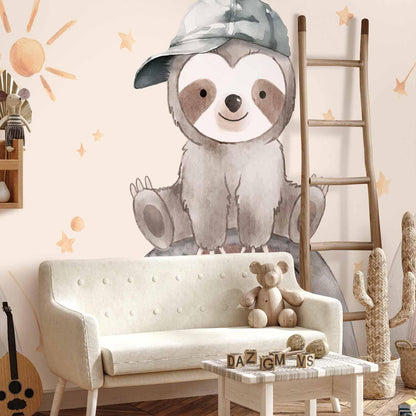 Fototapete - Little Sloth Among Stars and Rainbows