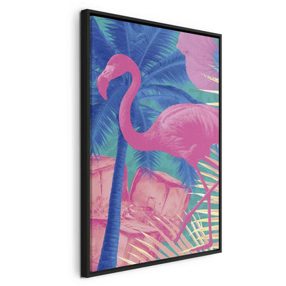 Leinwandbild - Pink Flamingo - Abstract Flamingo Against Palms and Ice Cubes Artgeist
