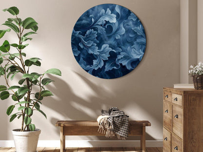 Rundes Bild - Abstract Ornaments Dark Blue Victorian Leaves Artgeist