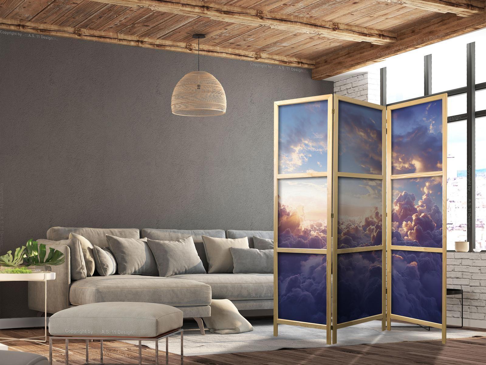 Japanischer Paravent - The Sun in Hiding: The Golden Face of the Sky Over a Cloudy Sea Artgeist