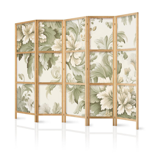 Japanischer Paravent - Retro Vintage Flowers in Delicate Cream and Green Colors Artgeist