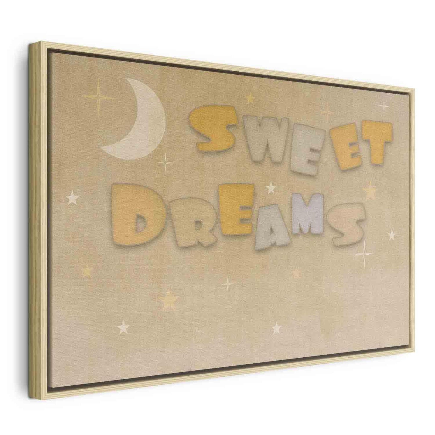 Leinwandbild - Sweet Dreams - Pastel Inscription Surrounded by the Moon and Stars