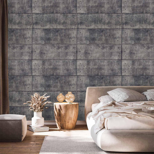 Fototapete - Grey fortress - background with regular rectangles with concrete texture Artgeist