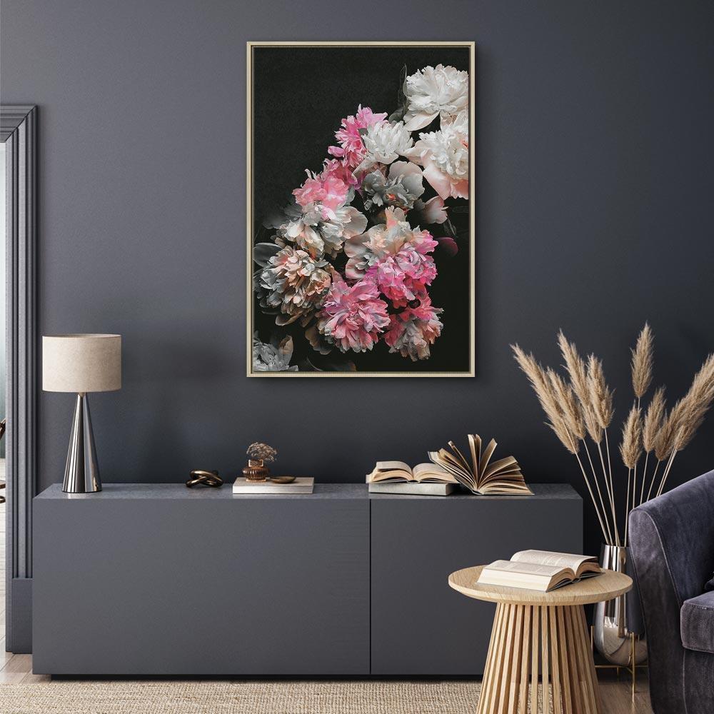 Leinwandbild - Peony Charm (1-part) - Colorful Bouquet on Black Background