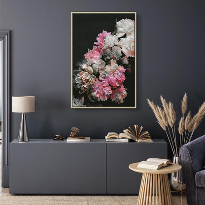 Leinwandbild - Peony Charm (1-part) - Colorful Bouquet on Black Background