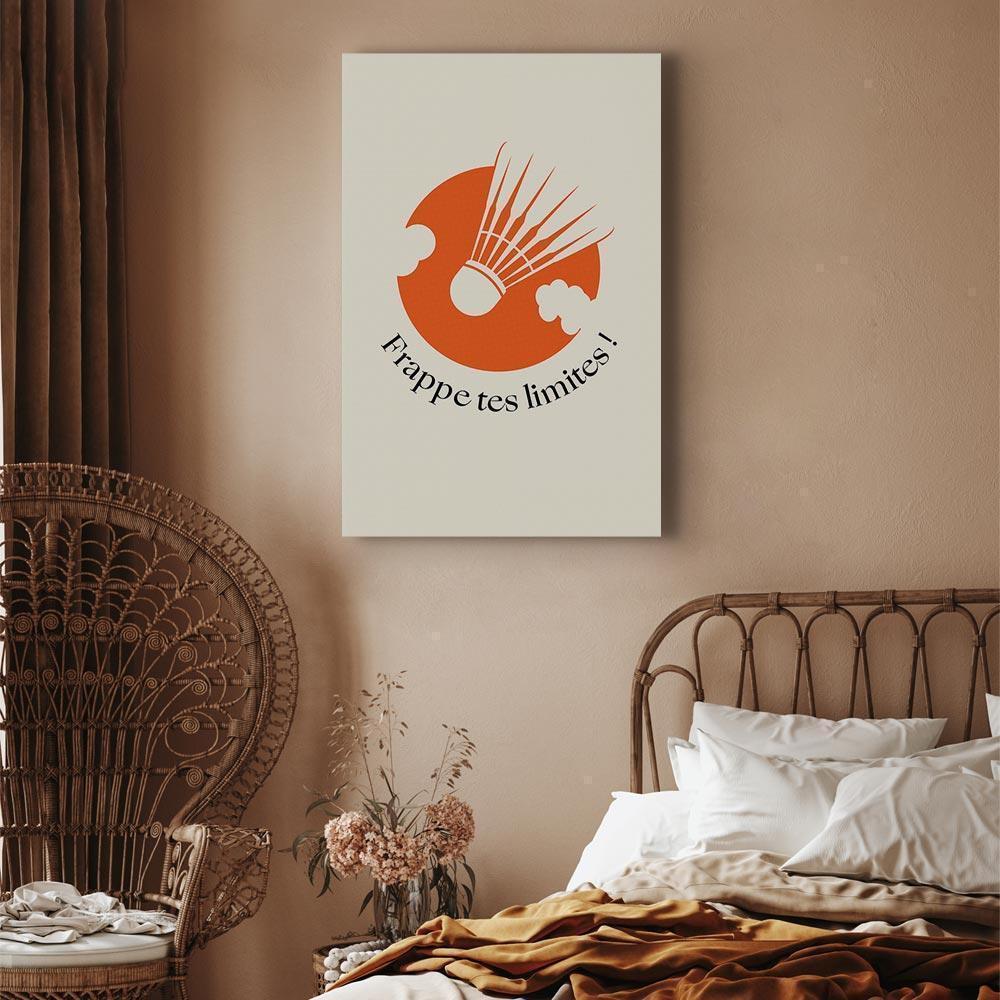 Leinwandbild - Badminton Shuttlecock on an Orange Circle Background