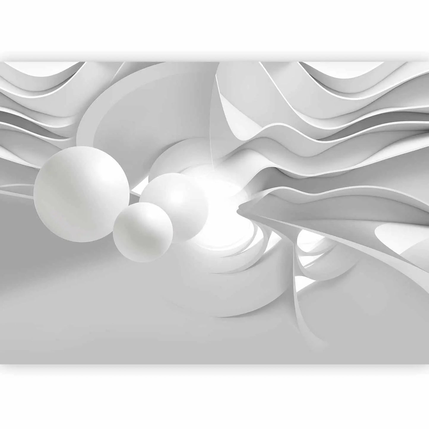 3D-Fototapete Weiße Gänge mit räumlicher Tiefe – eleganter Wandakzent im Wohnbereich

