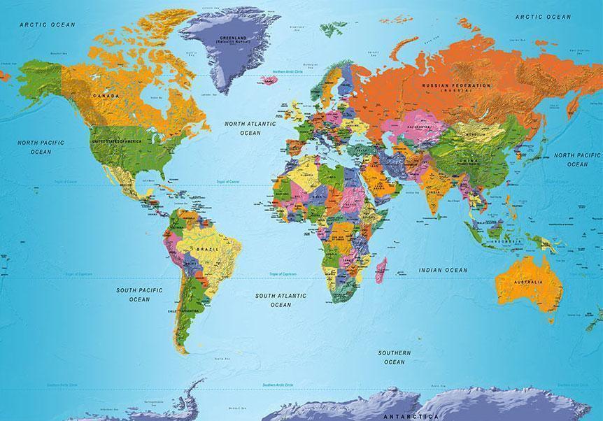 Fototapete „Weltkarte – Bunte Geografie“ – Farbenfrohes Wissensdesign für deine Wand sawelt.eu
