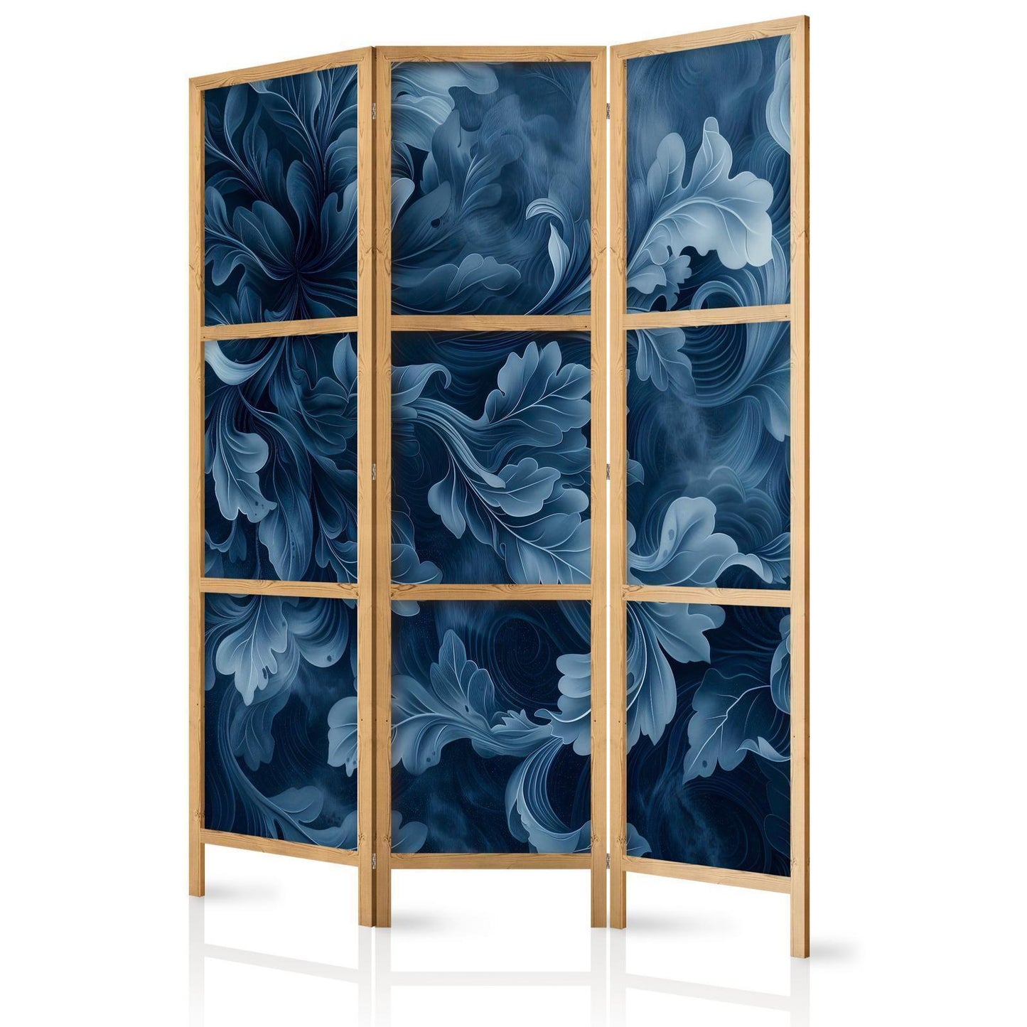 Japanischer Paravent - Abstract Ornaments - Dark Blue Victorian Leaves Artgeist