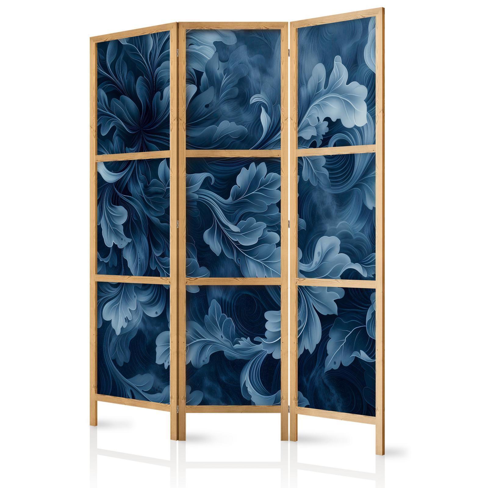 Japanischer Paravent - Abstract Ornaments - Dark Blue Victorian Leaves Artgeist