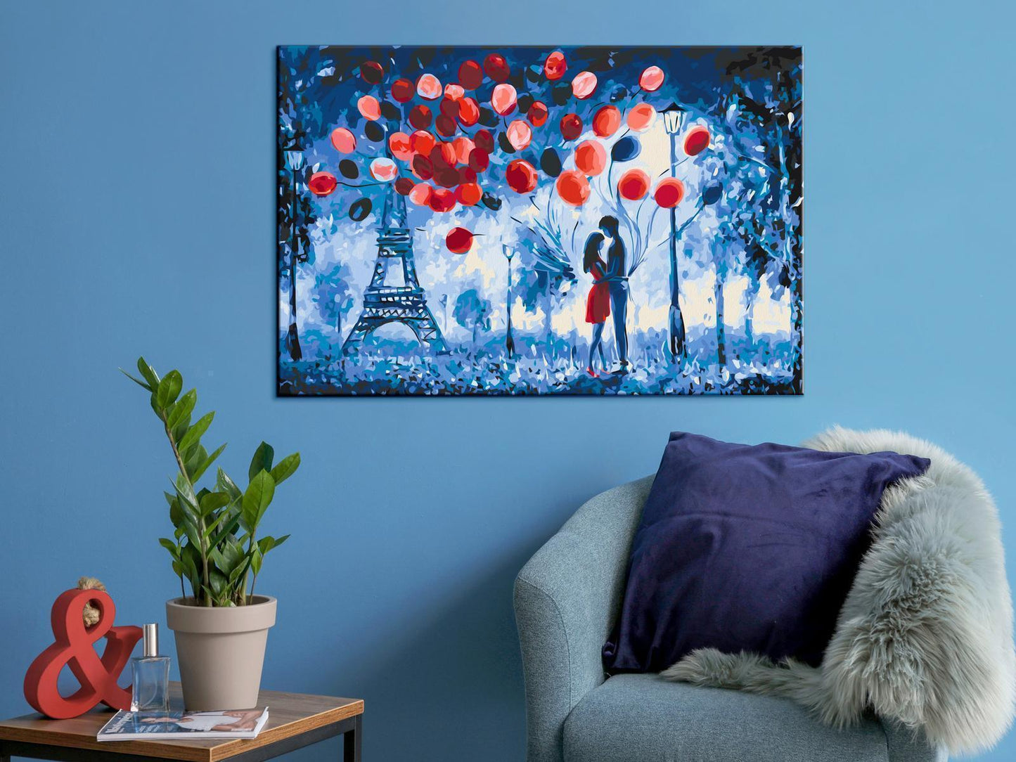 Night in Paris Wandbild zum Ausmalen - Romantisches Städtemotiv mit nummerierten Feldern für entspannende Malstunden - Sawelt