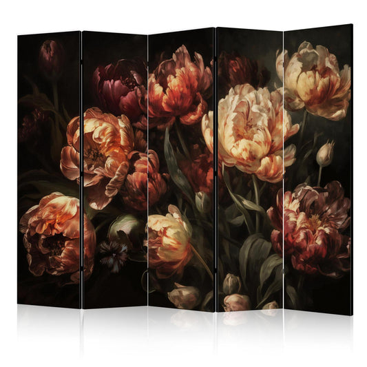 Paravent - Magnificent Tulips - Bouquet of Flowers in Red and White on a Black Background Artgeist