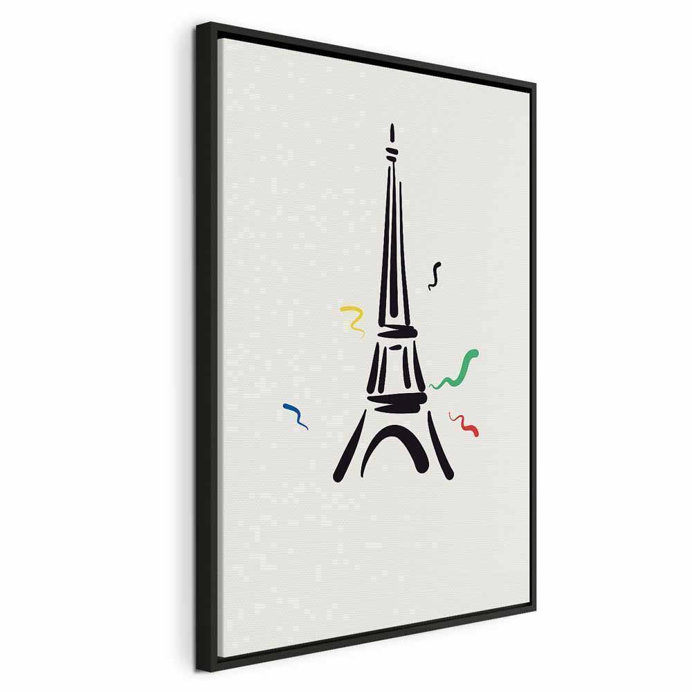 Leinwandbild - Black Graphic Drawing of the Eiffel Tower on a Cream Background