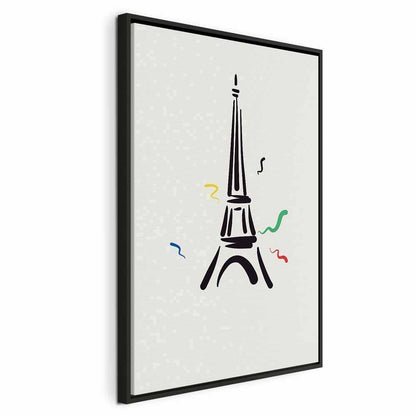 Leinwandbild - Black Graphic Drawing of the Eiffel Tower on a Cream Background
