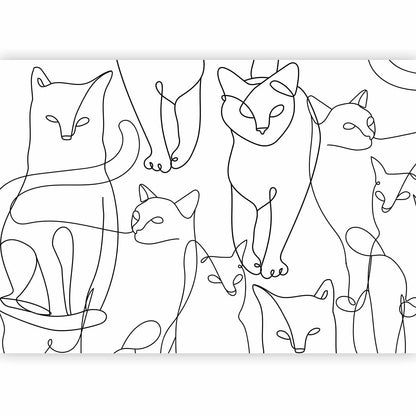 Fototapete - Cat lineart - minimalist sketches of black cats on white background